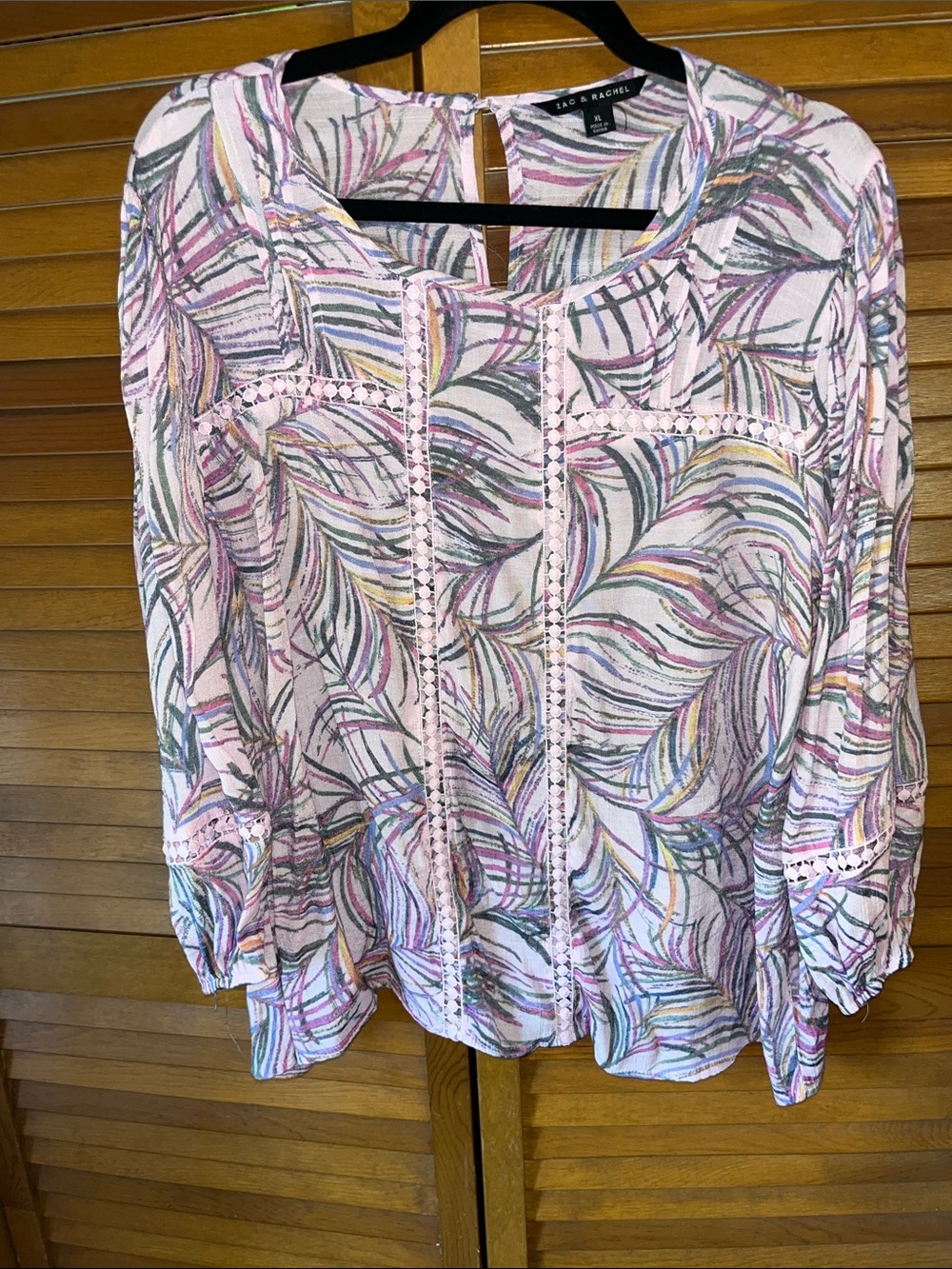 Zac & Rachel Pastel Leaf-Print Crochet-Trim Blouse Ladies s